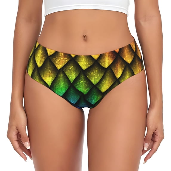Dragon Scales Womens Briefs Underwear, No Show Seamless Underwear for Women, Soft Stretch Women's Panties, Classic Hipster Panties Bikini Underwear Briefs for Ladies