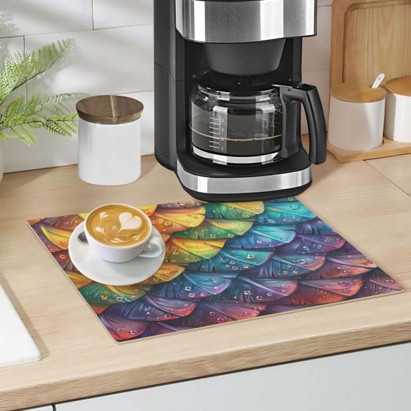 Dragon Scales and Water Droplets Dish Drying Mat 12"x18" Kitchen Counter Dish Pad Microfiber Absorbent Drainer Rack for Coffee Bar