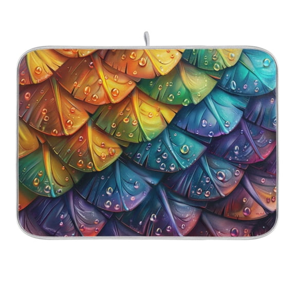 Dragon Scales and Water Droplets Dish Drying Mat 16x18 Absorbent Microfiber Draining Rack Pad for Kitchen Counter Sink