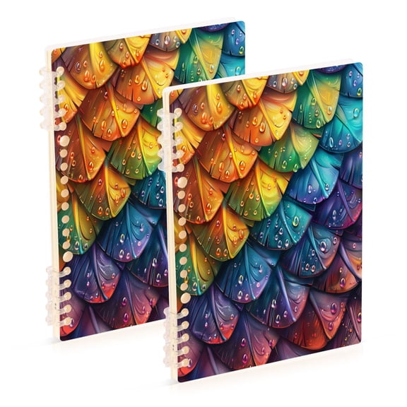 Dragon Scales and Water Droplets Notebooks 2 Pcs 1-subject Journal 60 Sheets A5 College Ruled Paper Detachable Ring 8.3"x5.7"