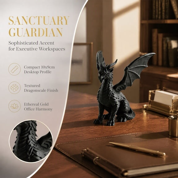 Dragon Sculpture, Winged Demon Dragon Figurine with Detailed Scales, Musculature and Horns, Matte Black Gothic Ornament for Desk, Bookshelf and Entryway Home Decor