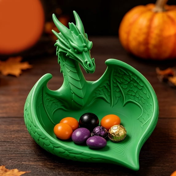 Dragon Shaped Decorative Tray Figurine 3D Printed Tabletop Jewelry Key Storage Organizer Gothic Desktop Display Ornament