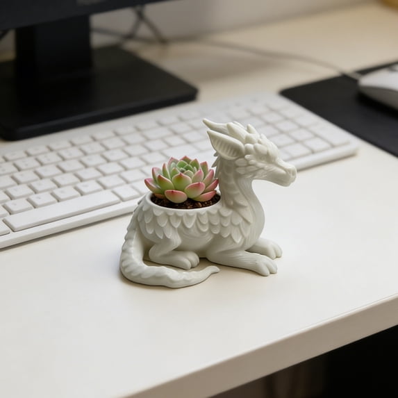 Dragon-Shaped Succulents Planter Plants Pot - Plastic Handmade Indoor Garden Desktop Planter Pot Unique Decorative Flower Container for Home and Office,White