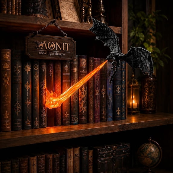 Dragon Shelf Light for Fantasy Book Lovers, Warm Glow Hanging Dragon Lamp, Easy Clip Mount Design, Creative Decor For Study Room Book Nook & Halloween Layout (10.83"-B)
