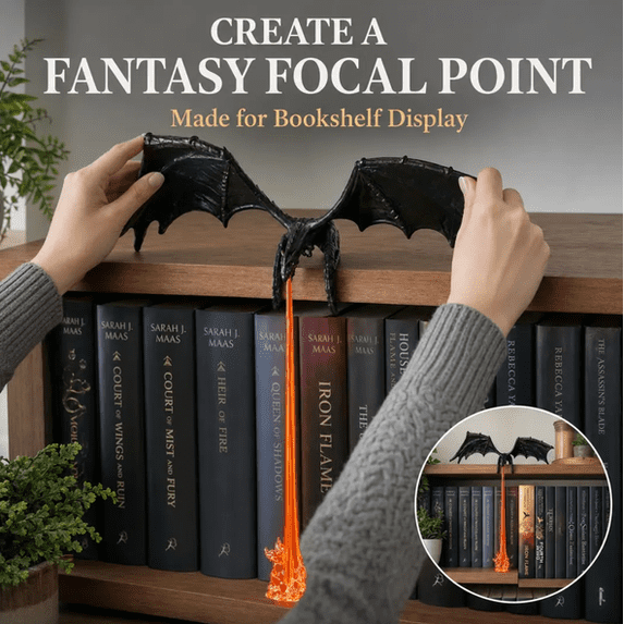Dragon Shelf Light for Fantasy Book Lovers, Warm Glow Hanging Dragon Lamp, Easy Clip Mount Design, Creative Decor For Study Room Book Nook & Halloween Layout