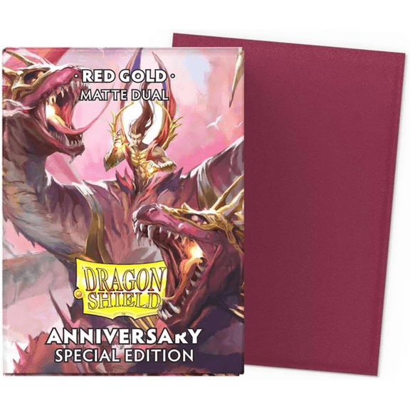 Dragon Shield, Standard size TCG sleeves, 100ct. Matte Dual Metallic Sleeves - Pomegranate & Gold