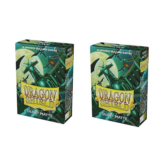 Dragon Shield Bundle: 2 Packs of 60 Count Japanese Size Mini Matte Card Sleeves - Matte Olive