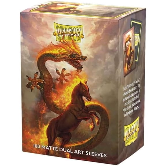 Dragon Shield | Matte Dual Art Sleeves | Fire Horse | 100 CT - Smooth & Tough Premium TCG Sleeves | Compatible with Pokemon, Flesh & Blood, One Piece & Magic The Gathering