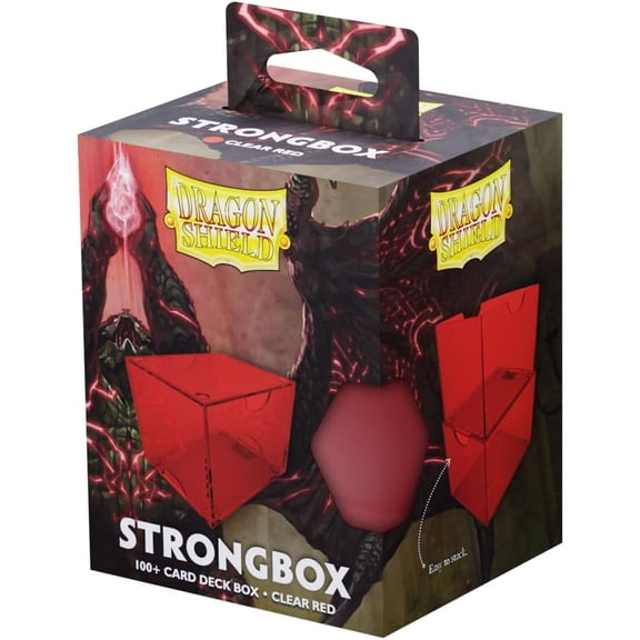 Dragon Shield Strongbox Deck Box Clear Red, Holds 100+ Double Sleeved Cards, Acrylic TCG Storage Case, Vacuum Seal Closure, Stackable, Display Lid, 83.5 x 106 x 75.5 mm