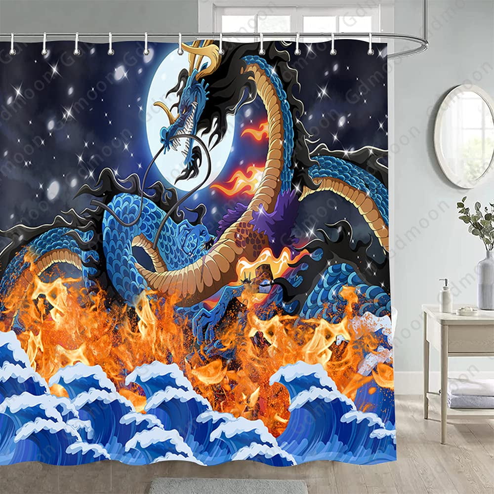 Dragon Shower Curtain Angry Fantasy World Creature on Grunge Back
