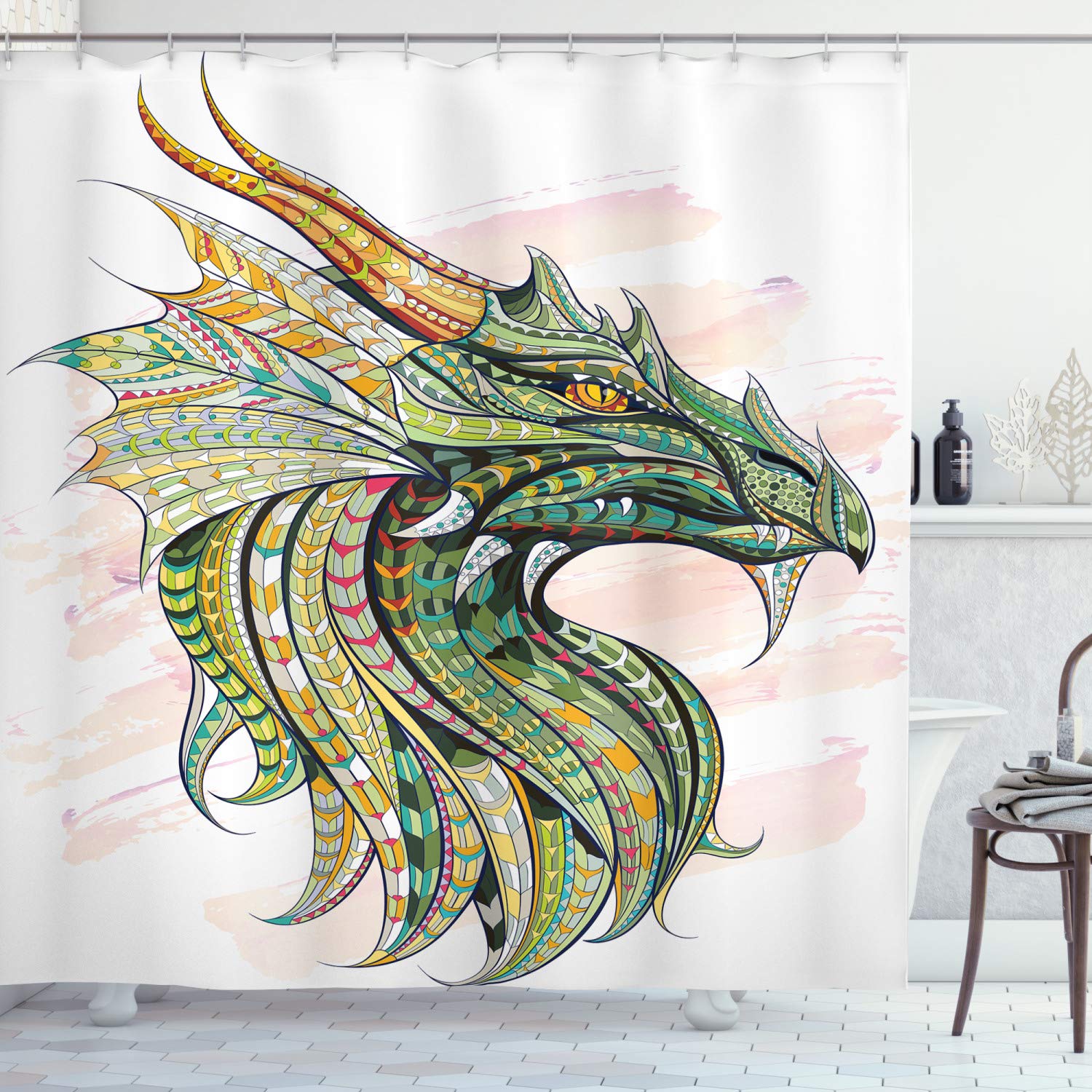 Dragon Shower Curtain Angry Fantasy World Creature on Grunge Back