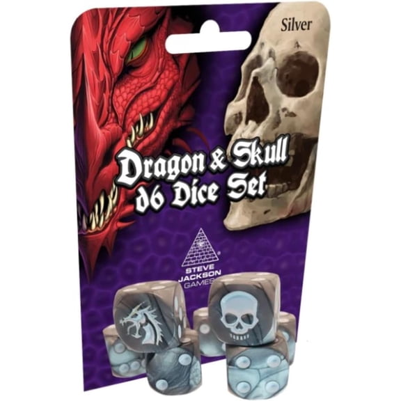 Dragon & Skull d6 Dice Pack (Silver)
