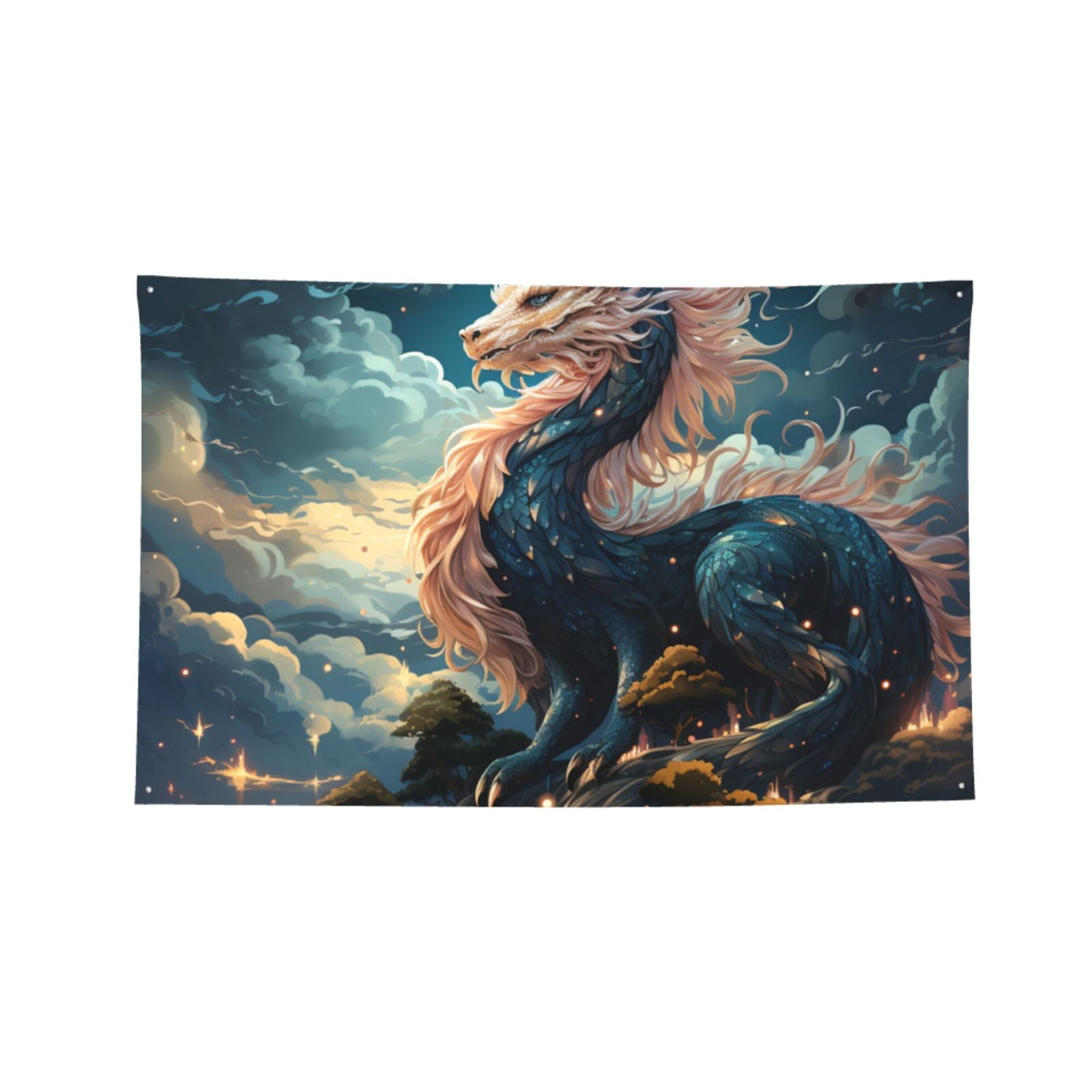 Dragon Sky Cool Art Four Hole Decorated Banner Flag for Garden Yard Home Decoration Indoor Outdoor 4x6 Ft