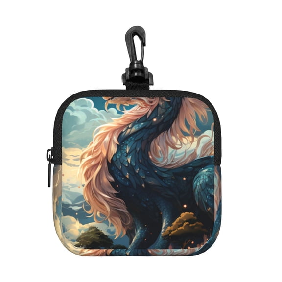 Dragon Sky Cool Art Square Gear Pouch with Lobster Clasp Waterproof Tech Accessory Organizer, Key & Coin Case