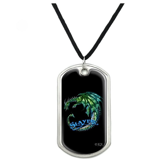Dragon Slayer Fantasy Gaming Military Dog Tag Pendant Necklace with Cord