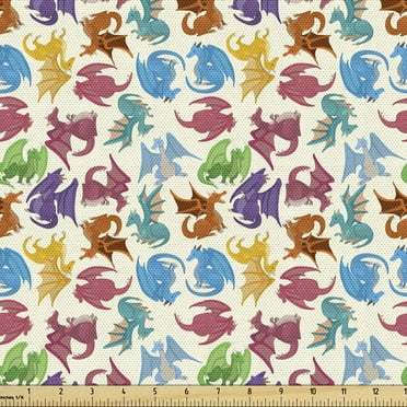 Ambesonne Dragon Fabric by the Yard Upholstery, Pattern Colored, 5 Yards, Multicolor