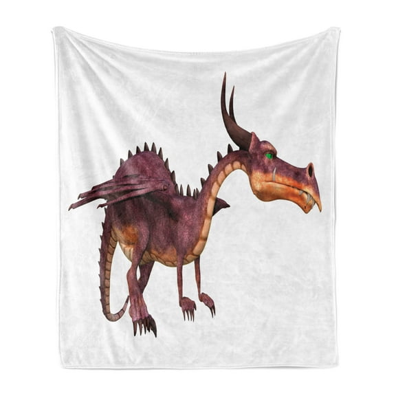 Dragon Soft Flannel Fleece Blanket, Fantasy on a Plain Background Dangerous Looking Creature Fantasy Land, Cozy Plush for Indoor and Outdoor Use, 50" x 70", Dried Rose and Cinnamon, by Ambesonne