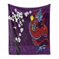 thumbnail image 1 of Dragon Soft Flannel Fleece Blanket, Japanese Style Inspired Drawing Fantasy Animal Cherry Blossoms Print, Cozy Plush for Indoor and Outdoor Use, 50" x 70", Dark Purple and Multicolor, by Ambesonne, 1 of 5