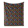 thumbnail image 1 of Dragon Soft Flannel Fleece Throw Blanket, Different Kinds of Colorful Comic Dragons on a Black Background with Little Stars, Cozy Plush for Indoor and Outdoor Use, 50" x 70", Multicolor, by Ambesonne, 1 of 5