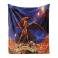 thumbnail image 1 of Dragon Soft Flannel Fleece Throw Blanket, Fantasy Scene Animal Knight Against Cosmos Galaxy Planetary Space Background, Cozy Plush for Indoor and Outdoor Use, 60" x 80", Blue Cinnamon, by Ambesonne, 1 of 5