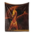 thumbnail image 1 of Dragon Soft Flannel Fleece Throw Blanket, Legandary Tricorn Dragon on Dark Background Wild Animal Picture, Cozy Plush for Indoor and Outdoor Use, 50" x 70", Burgundy Dark Orange, by Ambesonne, 1 of 6