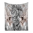 thumbnail image 1 of Dragon Soft Flannel Fleece Throw Blanket, Scary Creature in Sketch Horror Scene Monster Tattoo Art Gothic Picture, Cozy Plush for Indoor and Outdoor Use, 50" x 70", Grey Umber, by Ambesonne, 1 of 5