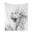 thumbnail image 1 of Dragon Soft Flannel Fleece Throw Blanket, Sketch of a Medieval Character Mythological Creature Abstract Design, Cozy Plush for Indoor and Outdoor Use, 60" x 80", Pale Grey White, by Ambesonne, 1 of 5