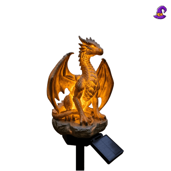 Dragon Solar Light, Dragon Legacy Golden Ember Edition,Rock Pedestal Warm Glow, Stake-In Weather Resistant Outdoor Decor, Wing Resin Dragon Garden Statue For Patio Backyard Garden Decor For Outside