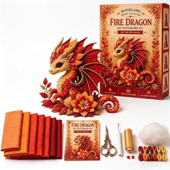 Dragon Sprite DIY Patchwork Sewing Kit, Fantasy Dragon Plush Craft Set with Pre-Cut Fabric & Accessories, DIY Patchwork Animal Kit for Beginners,Gift for Birthdays, Holidays