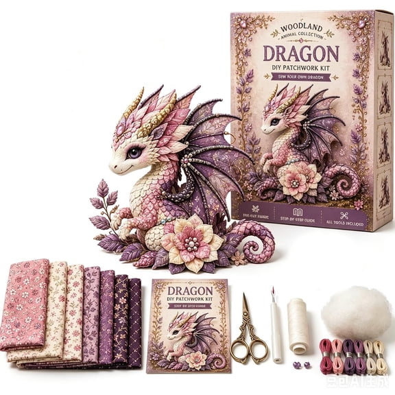 Dragon Sprite DIY Patchwork Sewing Kit, Fantasy Dragon Plush Craft Set with Pre-Cut Fabric & Accessories, DIY Patchwork Animal Kit for Beginners,Gift for Birthdays