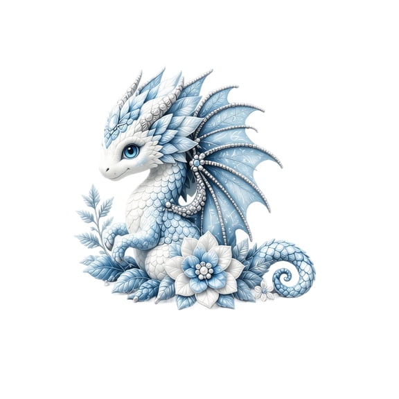 Dragon Sprite DIY Patchwork Sewing Kit, Fantasy Flower Dragon Handmade Quilting Kit, Complete Material Set for Adults Teens Home Decor Gift (Light Blue)