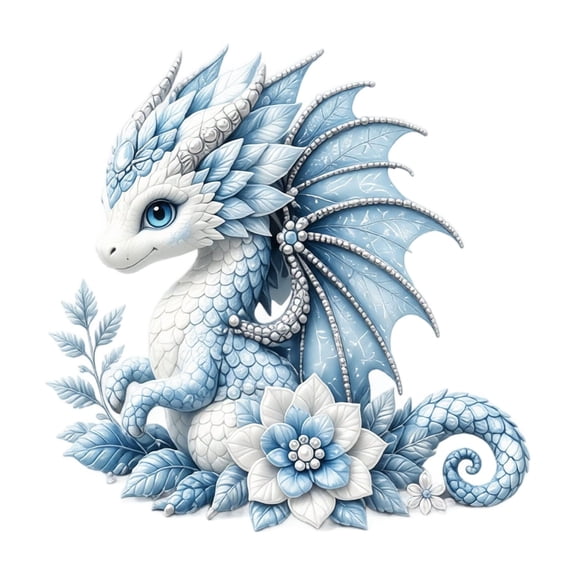 Dragon Sprite DIY Patchwork Sewing Kit, Fantasy Flower Dragon Handmade Quilting Kit, Complete Material Set for Adults Teens Home Decor Gift (Light Blue)