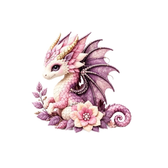 Dragon Sprite DIY Patchwork Sewing Kit, Fantasy Flower Dragon Handmade Quilting Kit, Complete Material Set for Adults Teens Home Decor Gift (Pink)