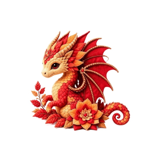 Dragon Sprite DIY Patchwork Sewing Kit, Red Pink Blue Dragon Sprite Hand Sewing Set, Creative DIY Patchwork Craft for Home Decoration (Red)
