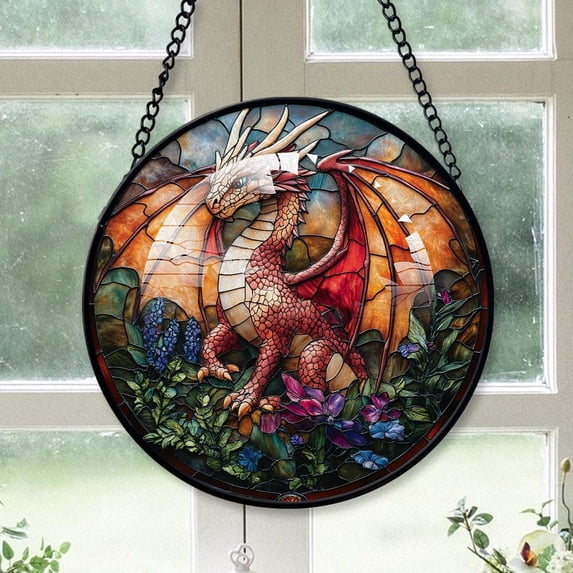 Dragon Stained Glass Suncatcher, Dragon Christmas, Dragon Stained Glass Decor, Christmas Ornaments for Families, Christmas Couples Gifts vNyEGk