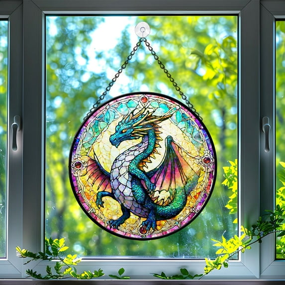 Dragon Stained Glass Suncatcher, Dragon Glass Suncatchers for Windows For Merry Christmas
