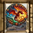 thumbnail image 1 of Dragon Stained Glass Suncatcher, Hand Painted Glass Window Hanging Ornament for Home and Garden Decor, Unique Fire Dragon Gift for Men Halloween Christmas Holiday, 1 of 7