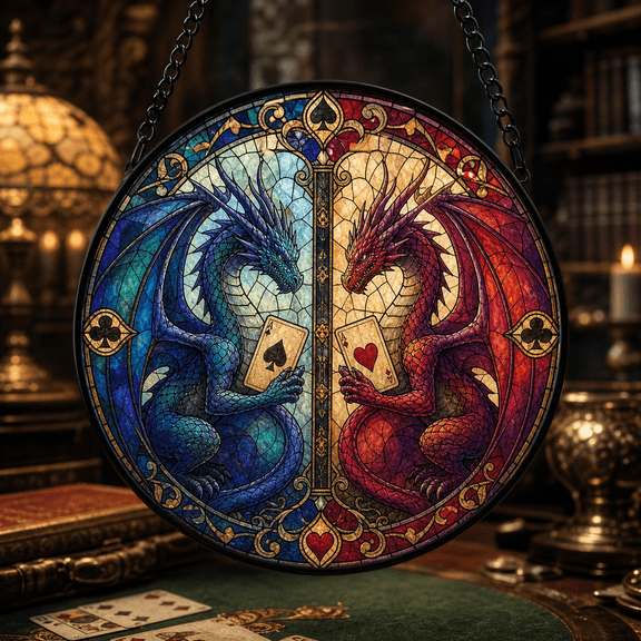 Dragon Stained Glass Suncatcher Window Hanging Playing Card Mirror Design Gift