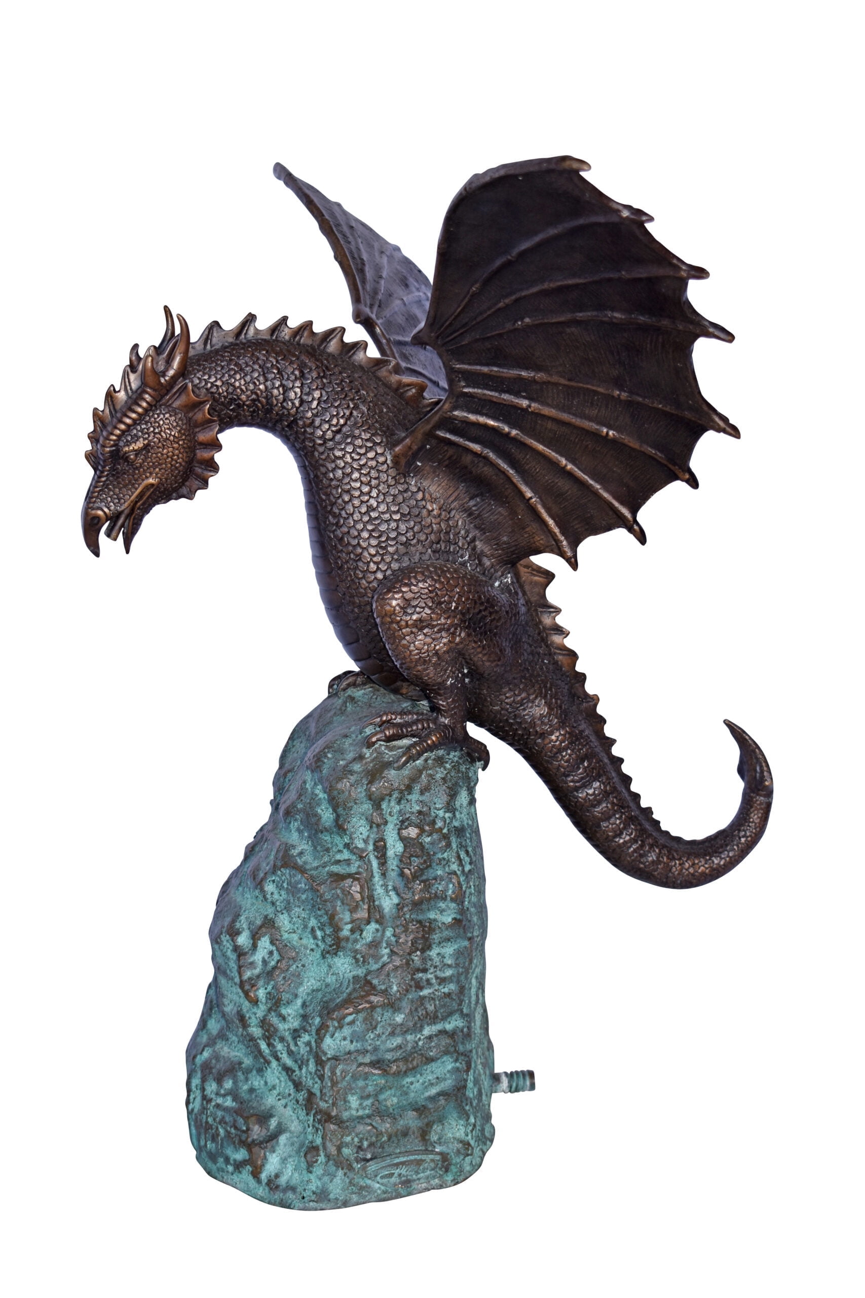 Nifao Dragon Standing on Rock Outdoor Fountain Statue, Bronze Garden Water Feature Sculpture for Patio & Yard – Garden Water Feature Sculpture, 23"L x 18"W x 23"H
