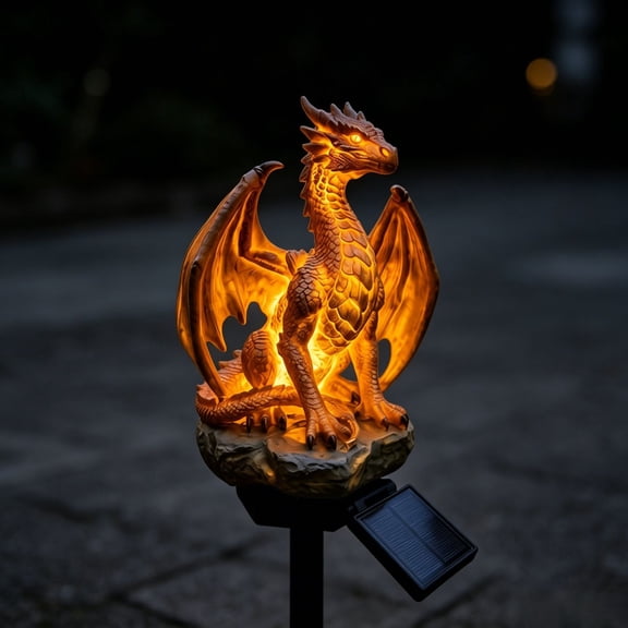 Dragon Statue Solar Pathway Light Outdoor Waterproof, Warm LED Glow Gothic Medieval Fantasy Garden Decor, Unique Gift for Dragon Lovers Halloween Patio Yard Decoration