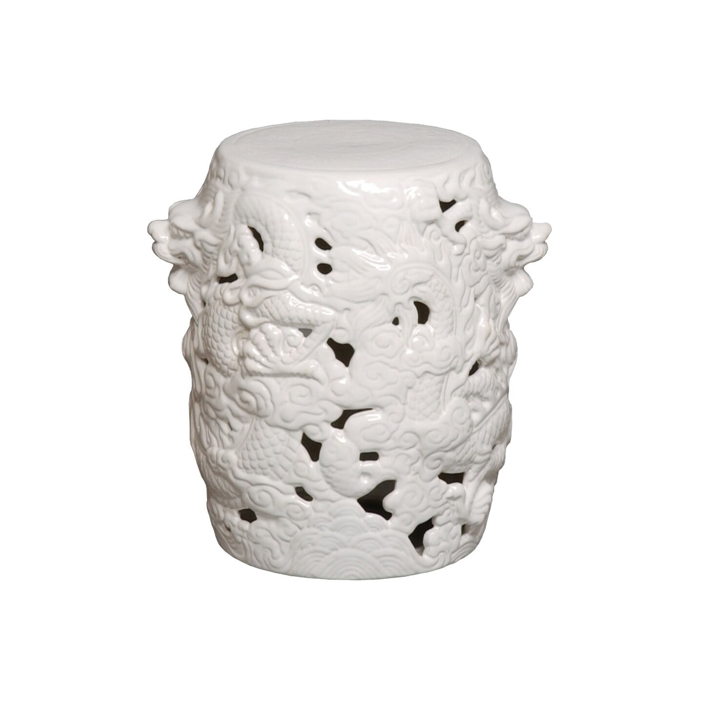 Emissary Dragon White Ceramic Garden Stool - Versatile Outdoor Accent