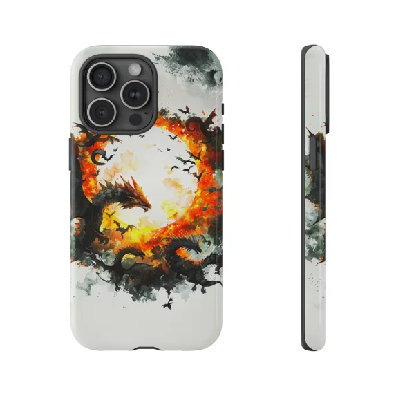 Dragon Sun Wyverns Flying Fantasy Illustration Phone Case for iPhone 11 12 13 14 15 16 17 Pro Max