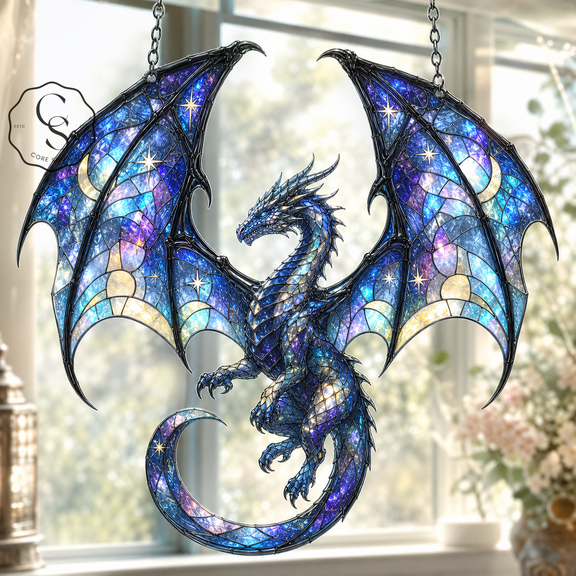 Dragon Suncatcher Celestial Moon Holographic Window Hanging for Fantasy Decor Lovers