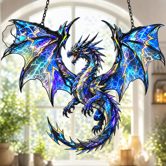 Dragon Suncatcher Lightning Storm Window Hanging Ornament for Fantasy Decor Lovers