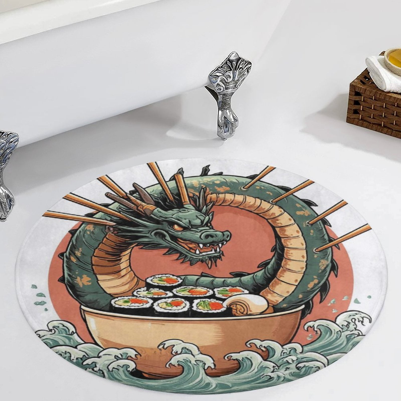 Dragon Sushi Ramen-2 Area Round Carpet Living Room Bedroom Rugs Door ...