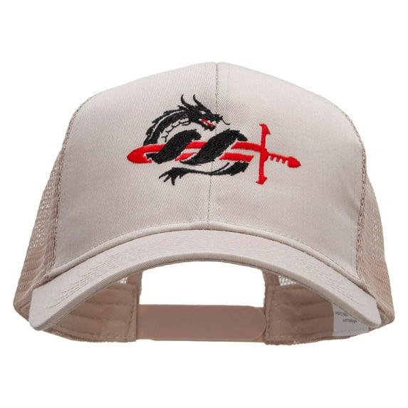 Dragon Sword Embroidered Solid Cotton Prostyle Twill Mesh Cap - Khaki OSFM