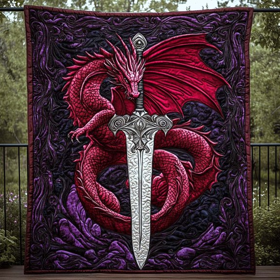 Dragon Sword Quilted Blanket