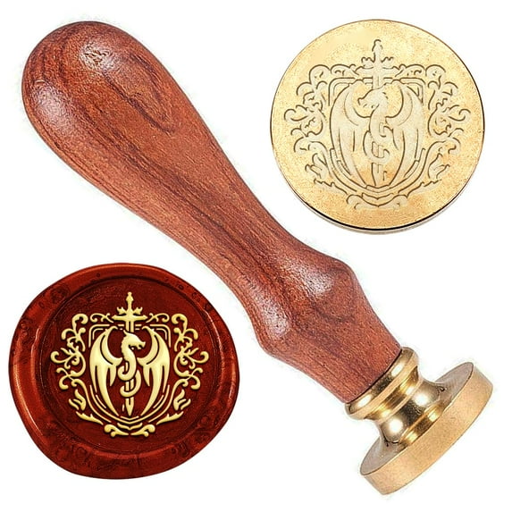 Dragon Sword Wax Seal Stamp Embossed Stamp Sealing Removable 1" Brass Wax Seal Stamp Head with Wooden Handle Wedding Invitations Envelopes Gift Packing Decoration Craft Adhesive Waxing DIY