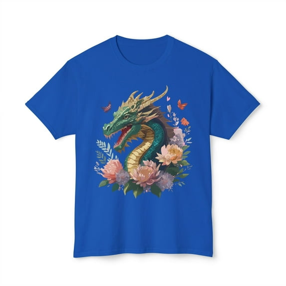 Dragon T-Shirt, Vintage Dragon Tee, Floral Tees, Dragon Art Design Shirt, Tee Shirt with Dragon 3