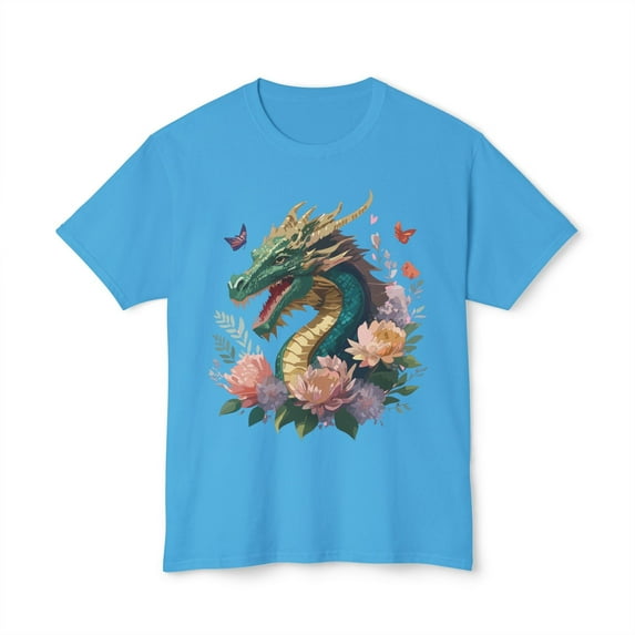 Dragon T-Shirt, Vintage Dragon Tee, Floral Tees, Dragon Art Design Shirt, Tee Shirt with Dragon 3